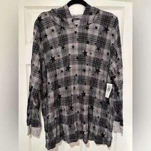 Torrid Sz. 3 Super Soft Gray Plaid Hoodie with Stars NWT